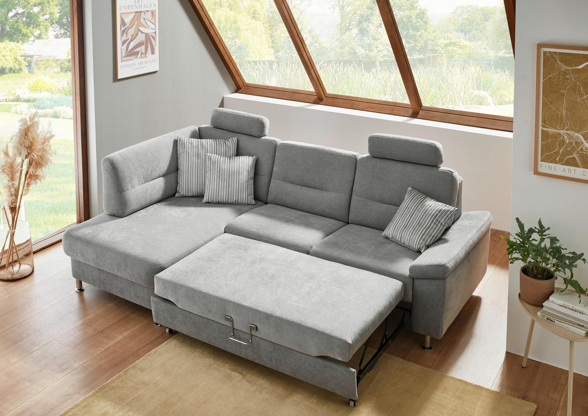 ECKSOFA  in Flachgewebe Grau  160/244 cm  - Alufarben/Grau, KONVENTIONELL, Textil/Metall (160/244cm) - Beldomo Comfort