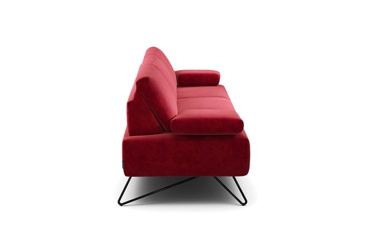 3-SITZER-SOFA Samt Rot  - Rot/Schwarz, Design, Textil/Metall (234-264/85/86-94cm) - SENSOO