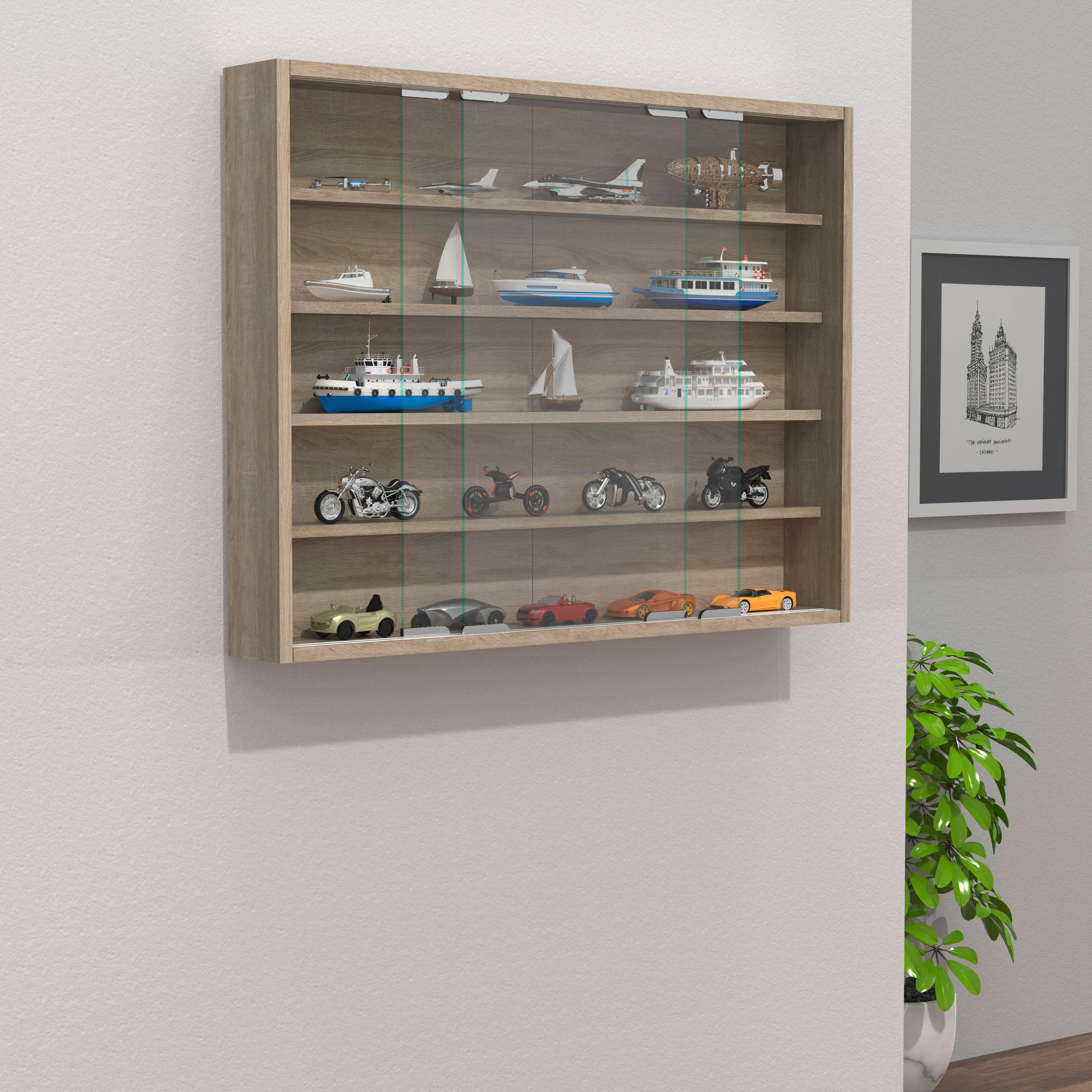 HÄNGEVITRINE in Sonoma Eiche - Silberfarben/Sonoma Eiche, Modern, Glas/Holzwerkstoff (77/60/10cm) - MID.YOU