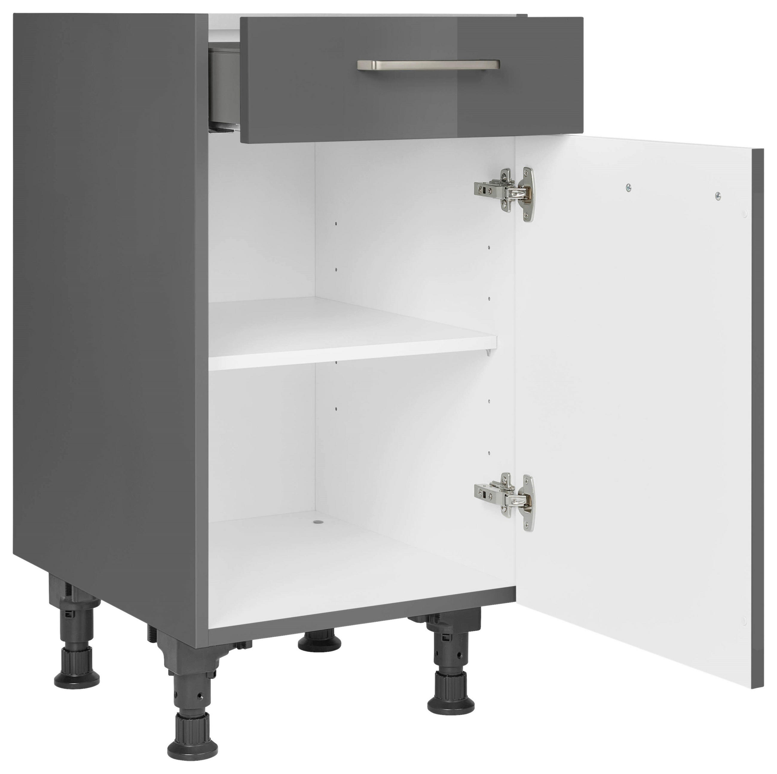 SCHUBKASTENUNTERSCHRANK 45/87/56 cm  in Schieferfarben  - Schieferfarben/Edelstahlfarben, MODERN, Holzwerkstoff/Metall (45/87/56cm) - Nobilia