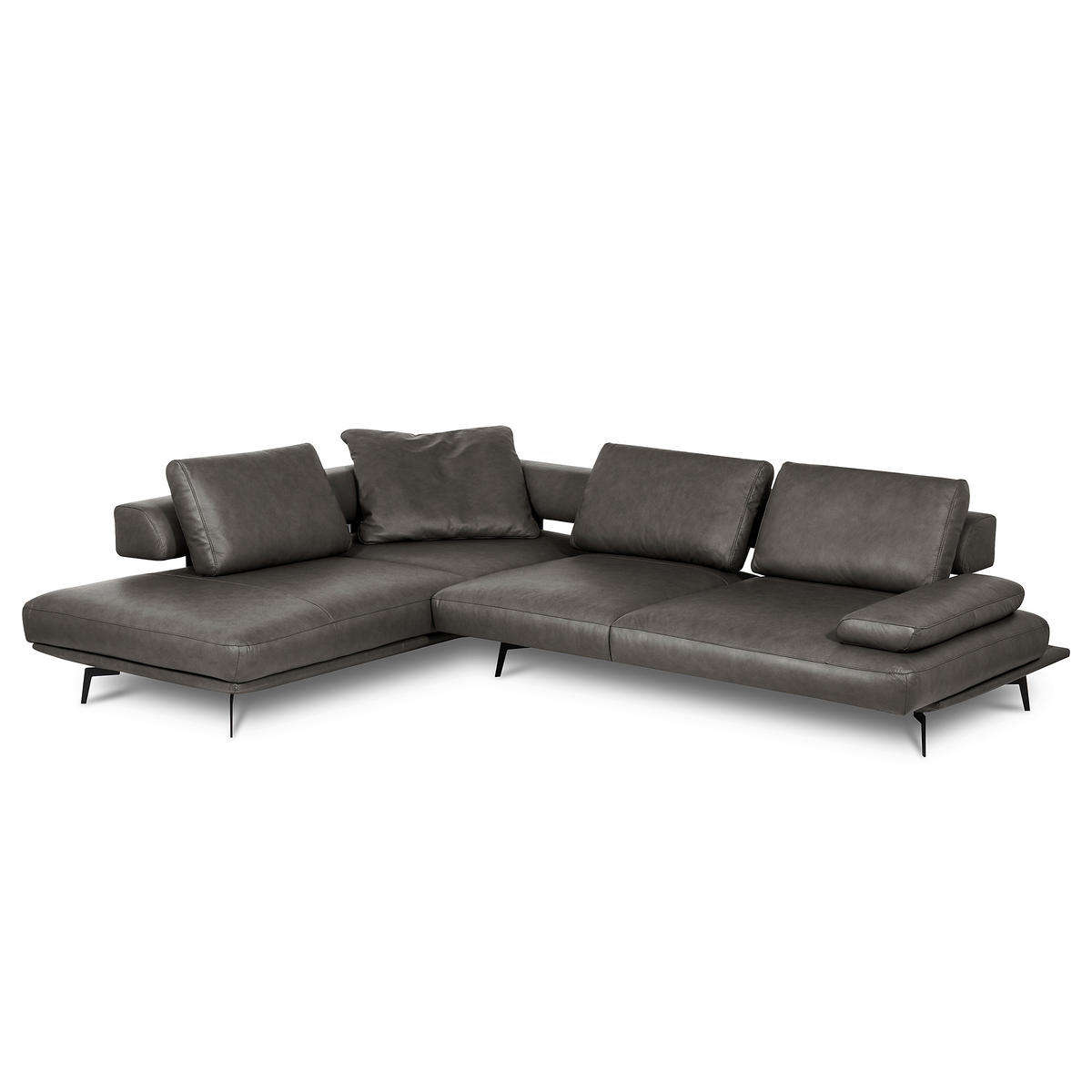 ECKSOFA Anthrazit Echtleder  - Anthrazit/Schwarz, Design, Leder/Metall (237/306cm) - Livetastic