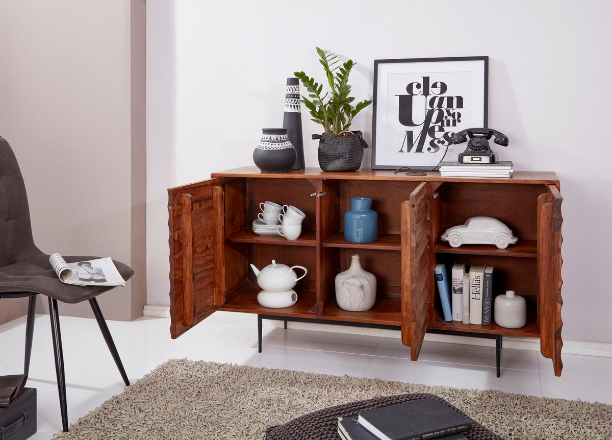 SIDEBOARD 150/81/41 cm  - Sheeshamfarben/Schwarz, Design, Holz/Metall (150/81/41cm) - MID.YOU