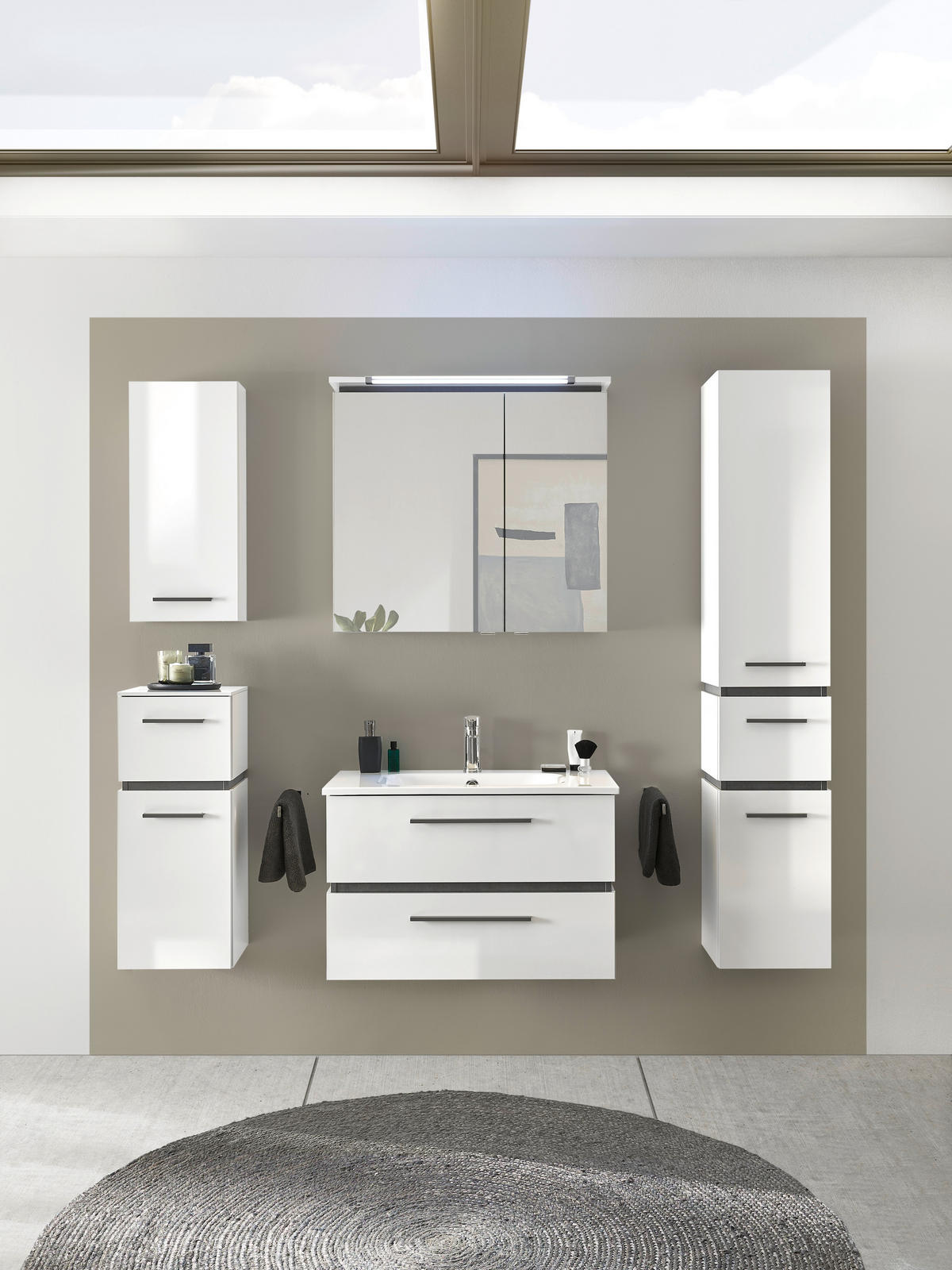 BADEZIMMER 3-teilig  in 81 cm  - Weiß/Grau, Design, Glas/Holzwerkstoff (81cm) - Musterring