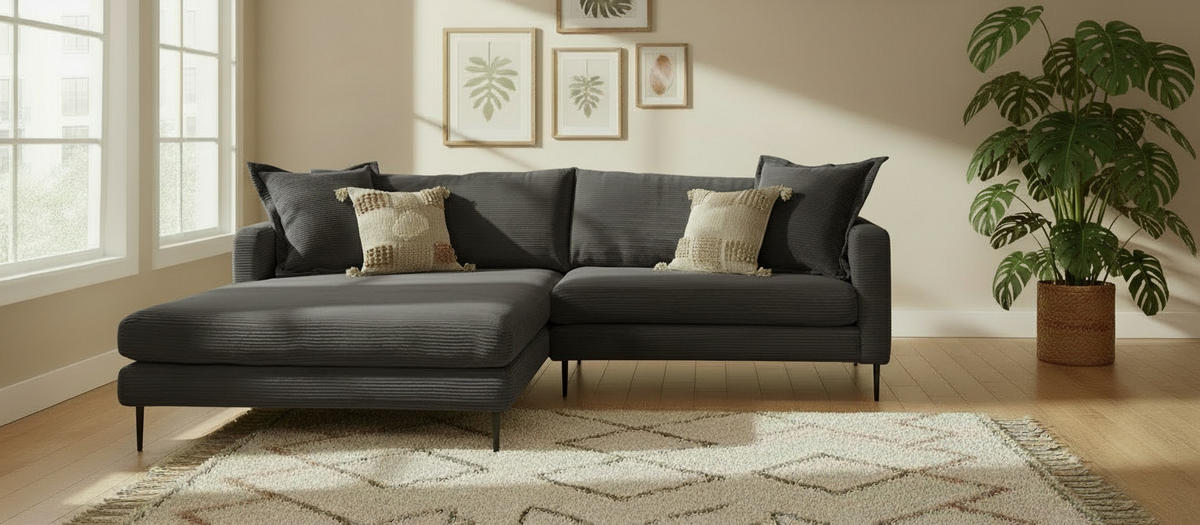 ECKSOFA JOKER Schwarz Cord  - Schwarz, Design, Textil/Metall (193/268cm) - P & B