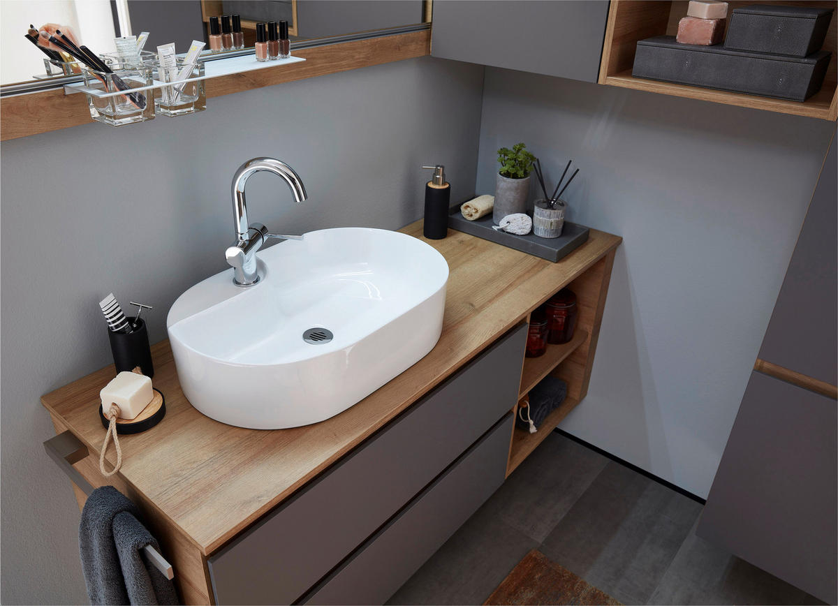 BADEZIMMER  in  - Eichefarben/Weiß, MODERN, Glas/Keramik (141/140cm) - Sadena