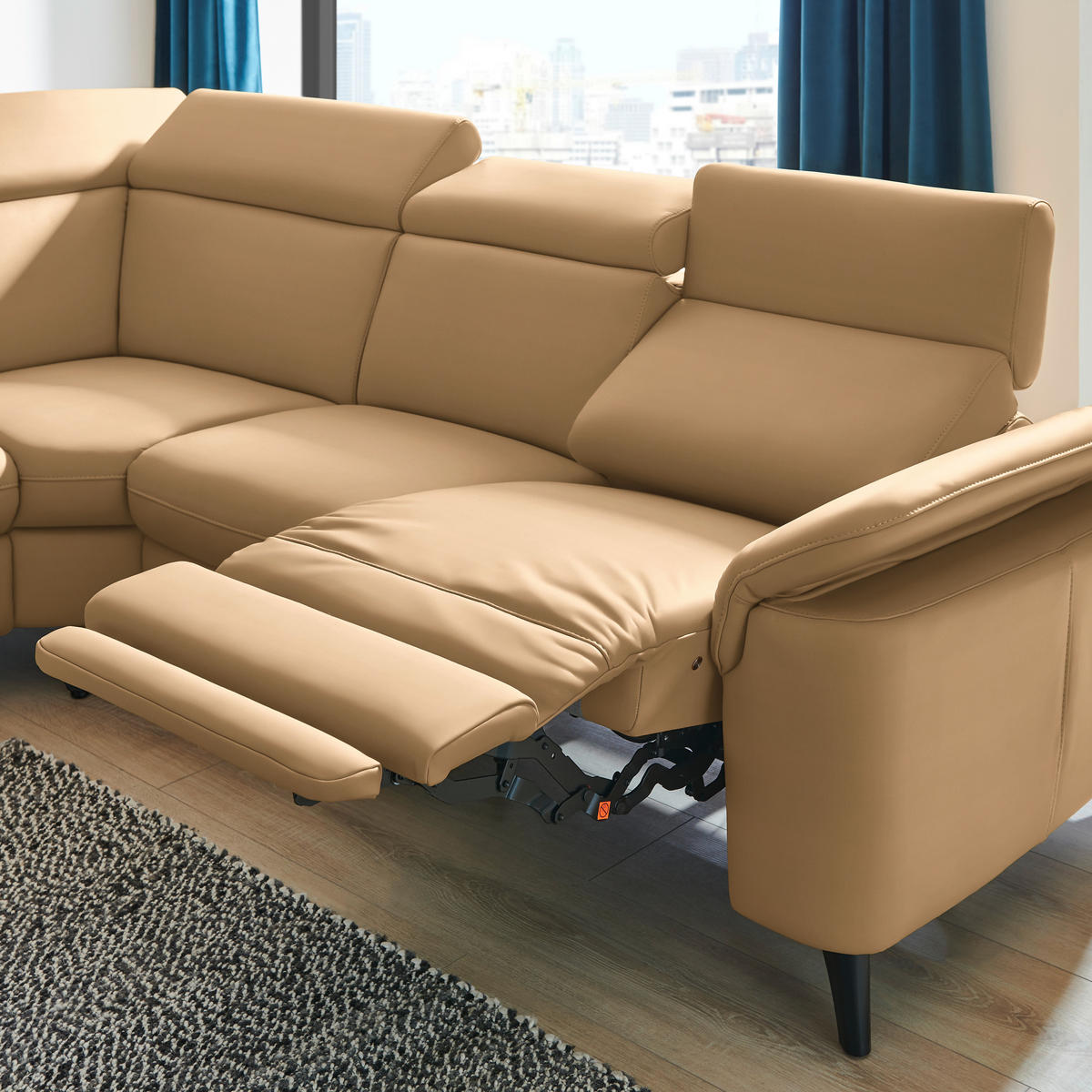 ECKSOFA in Echtleder Honig  239/285 cm  - Schwarz/Honig, Design, Leder/Metall (239/285cm) - Cantus