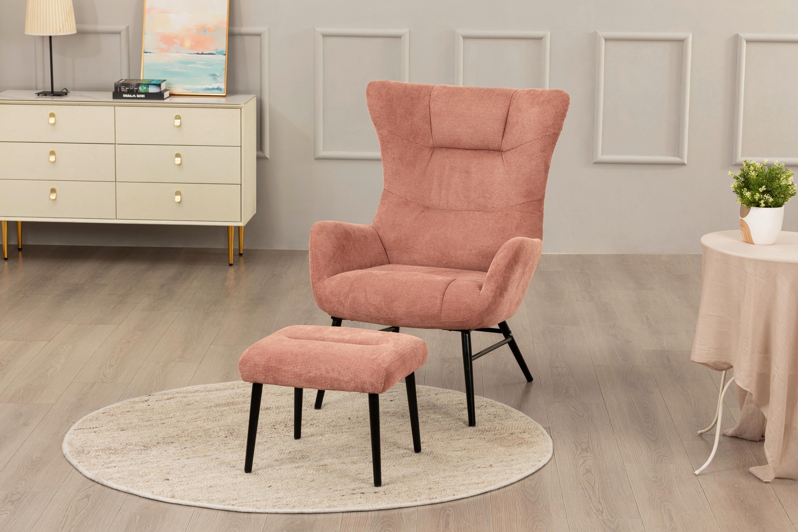 RELAXSESSELSET Samt    - Schwarz/Altrosa, Design, Textil/Metall (84/73/100cm) - Livetastic