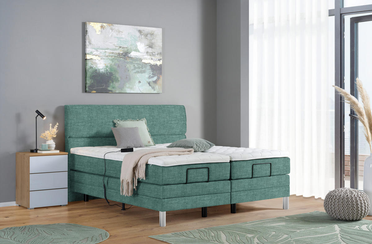BOXSPRINGBETT 180/200 cm  in Petrol  - Chromfarben/Petrol, Konventionell, Kunststoff/Textil (180/200cm) - Voleo