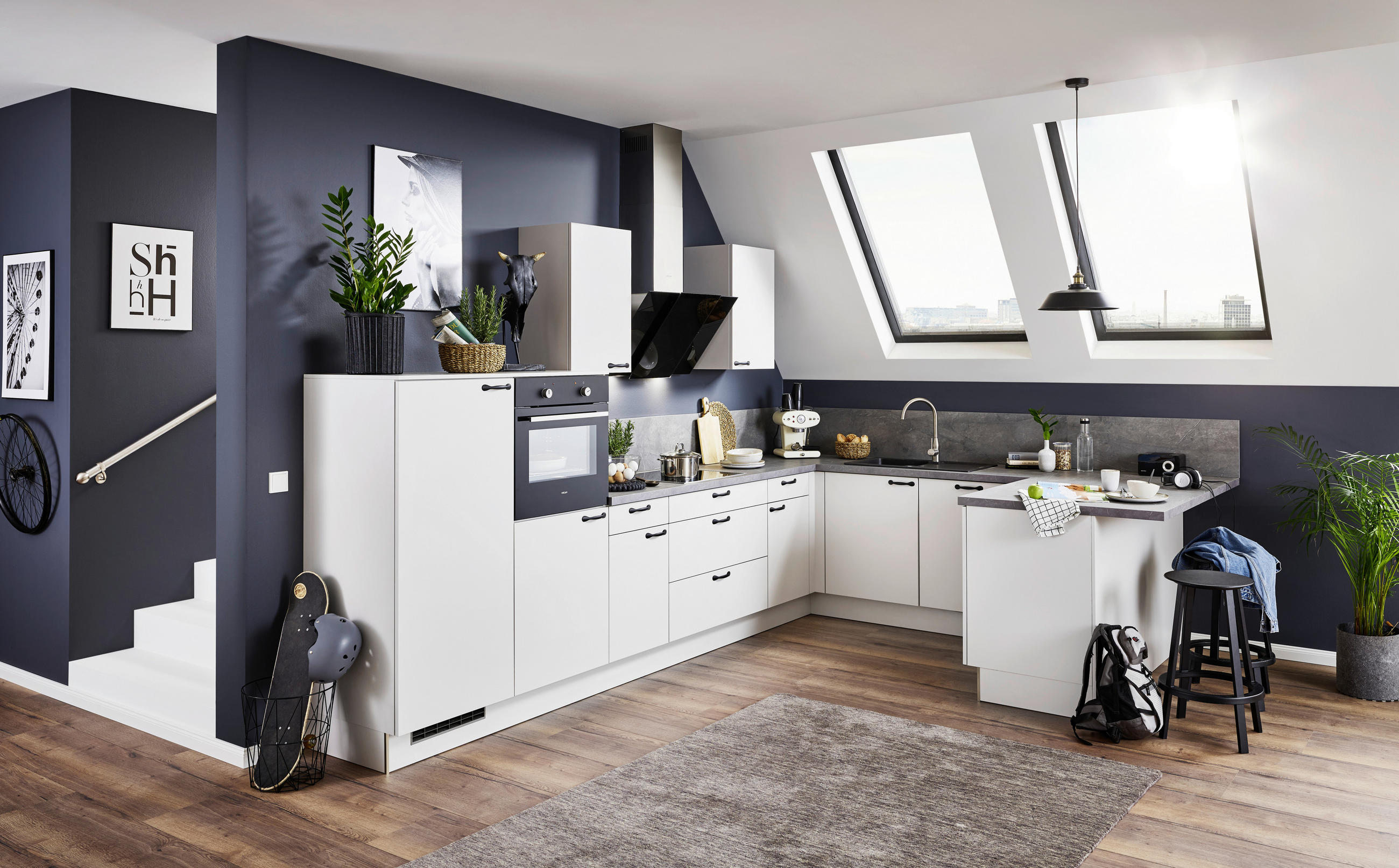 EINBAUKÜCHE UNO  - Weiß, Design, Holzwerkstoff - Moderano