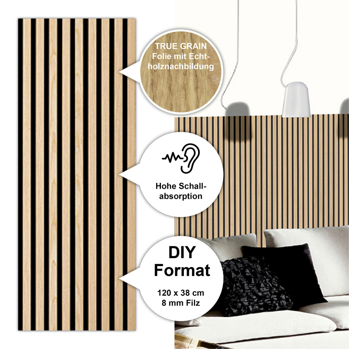 AKUSTIKPANEEL Economico Eichefarben {item.attr('912-5560),[ ]}120/38/1,65 cm  - Eichefarben, Basics, Holzwerkstoff/Kunststoff (120/38/1,65cm)