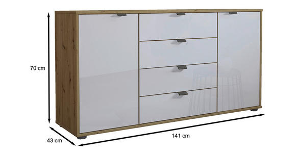 SIDEBOARD 140/70/43 cm  - Schieferfarben/Eiche Bianco, KONVENTIONELL, Glas/Holzwerkstoff (140/70/43cm) - Dieter Knoll