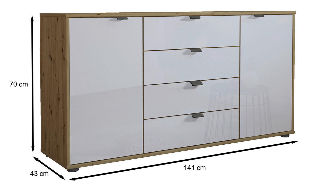 SIDEBOARD  in 140/70/43 cm  - Schieferfarben/Eiche Bianco, KONVENTIONELL, Glas/Holzwerkstoff (140/70/43cm) - Dieter Knoll