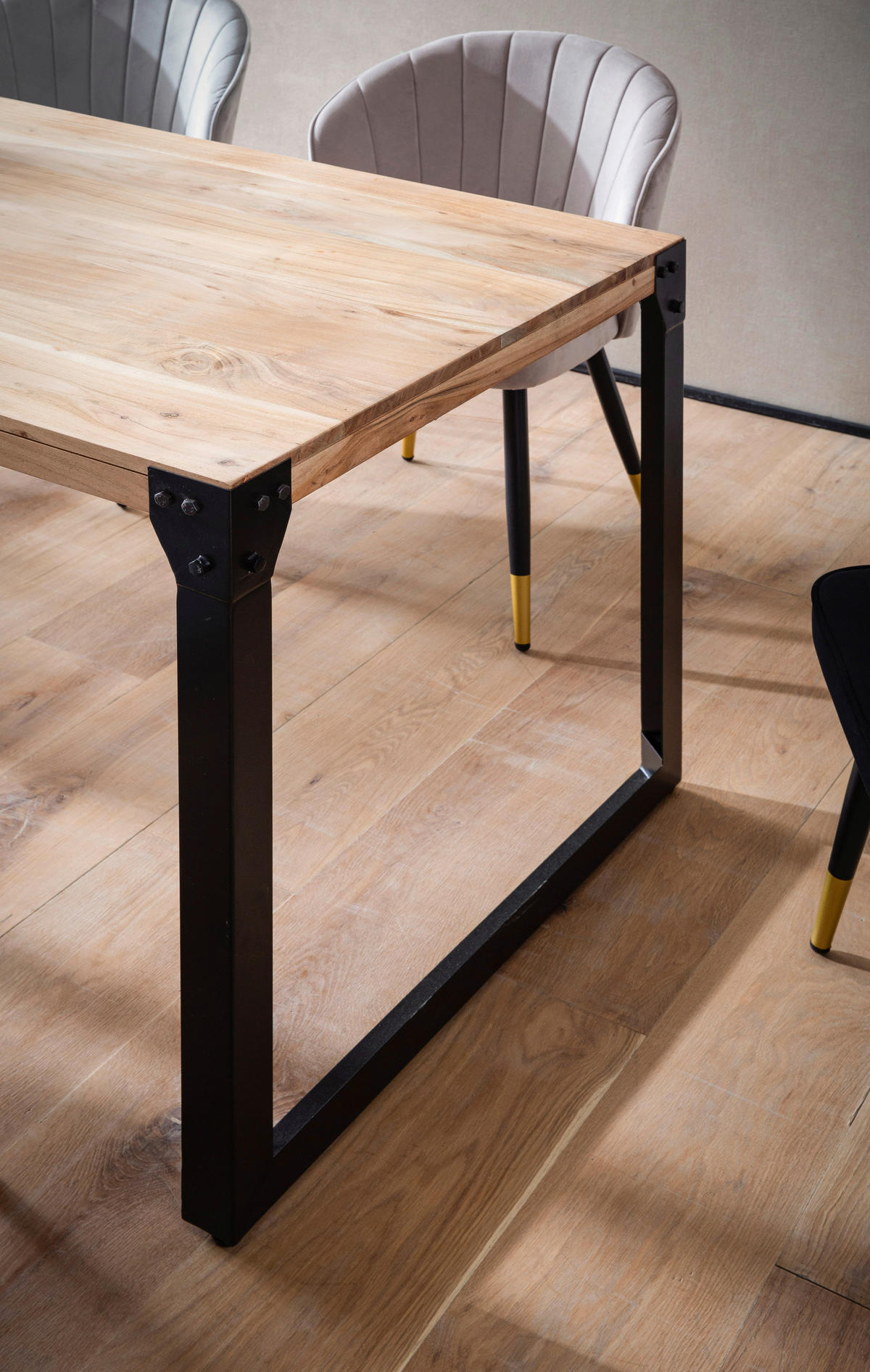 ESSTISCH Akazie massiv rechteckig Akaziefarben  - Schwarz/Akaziefarben, Design, Holz/Metall (120/76/60cm) - MID.YOU