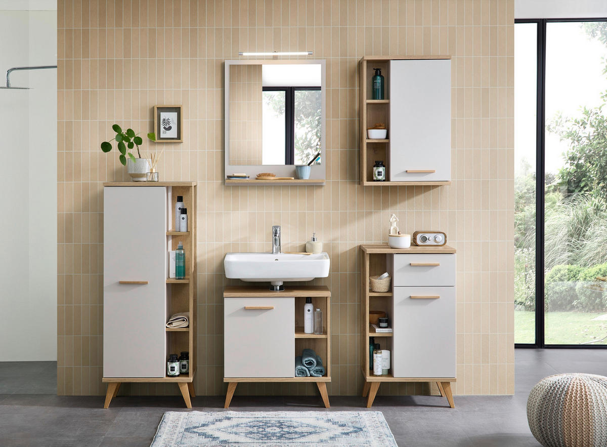 HÄNGESCHRANK 50,5/74,5/20,5 cm  - Kaschmir/Eichefarben, Design, Glas/Holzwerkstoff (50,5/74,5/20,5cm) - Xora