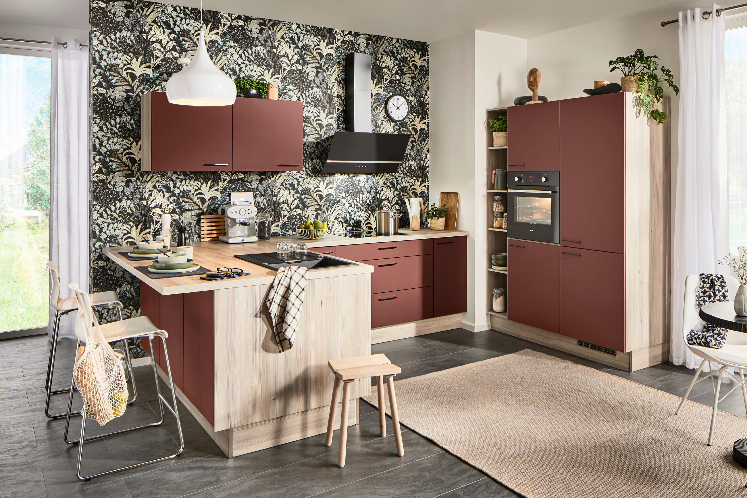 ECKKÜCHE  in Rot  - Rot/Schwarz, Design, Holzwerkstoff/Metall (192/280/150cm) - Xora