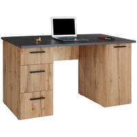 PISALNA MIZA leseni material barve hrasta  - barve hrasta/barve aluminija, Moderno, umetna masa/leseni material (138/76/60cm) - Carryhome