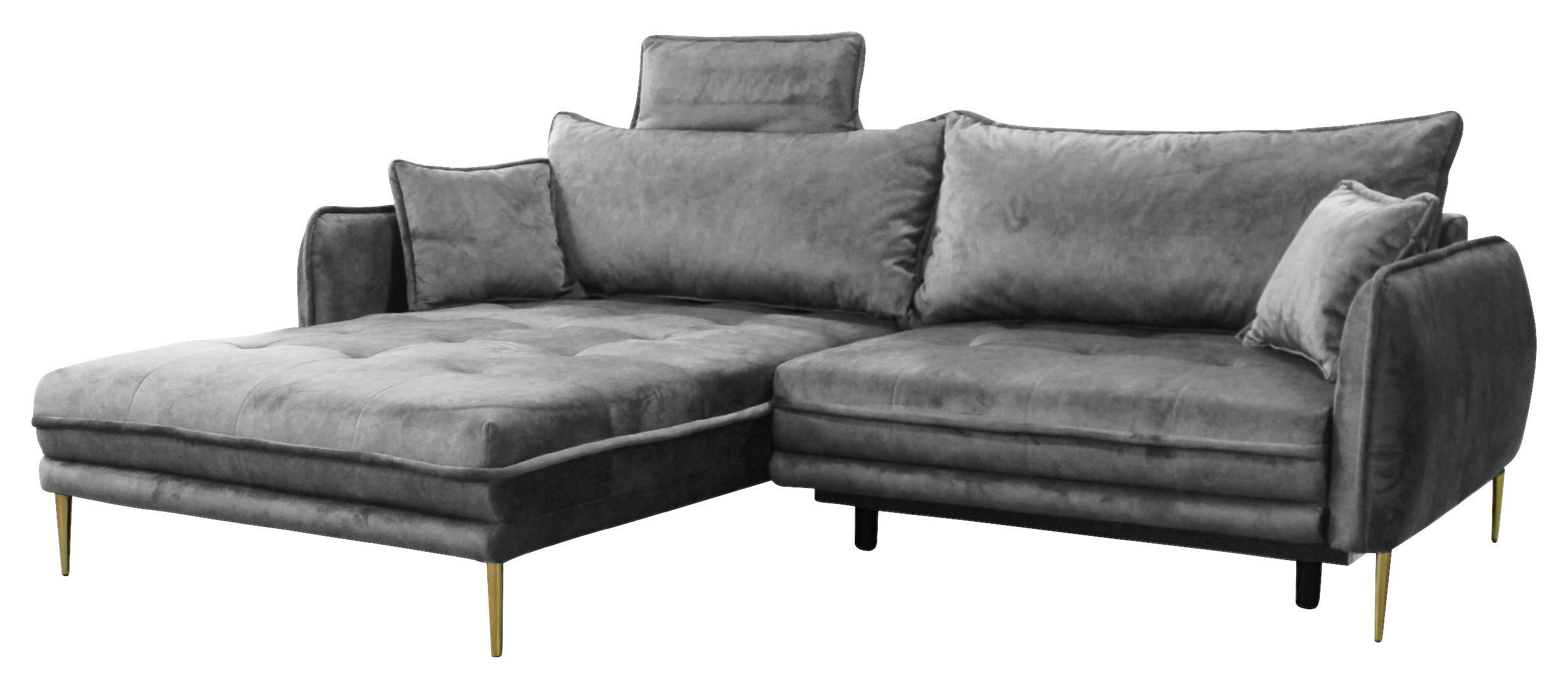 ECKSOFA Grau Velours  - Goldfarben/Grau, Design, Textil/Metall (196/264cm) - MID.YOU