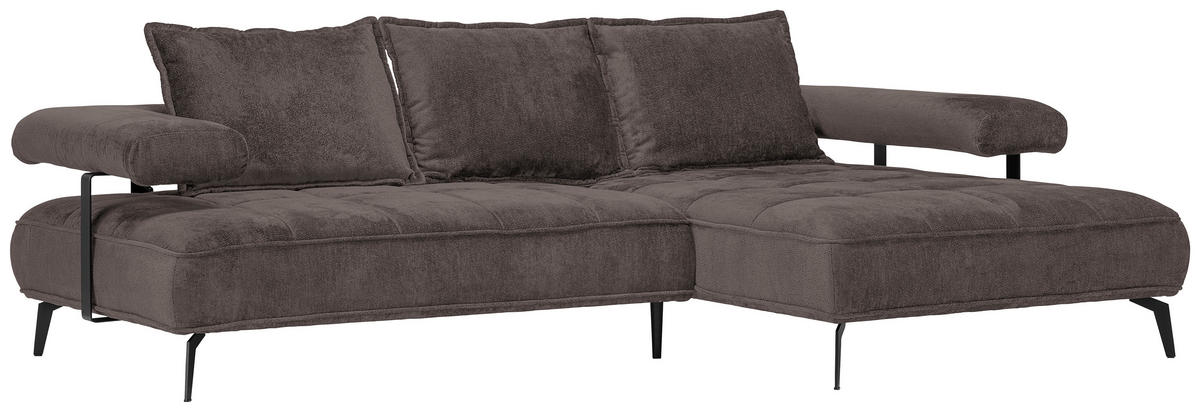 ECKSOFA in Webstoff Dunkelbraun  - Dunkelbraun/Schwarz, Design, Textil/Metall (266/180cm) - Welnova