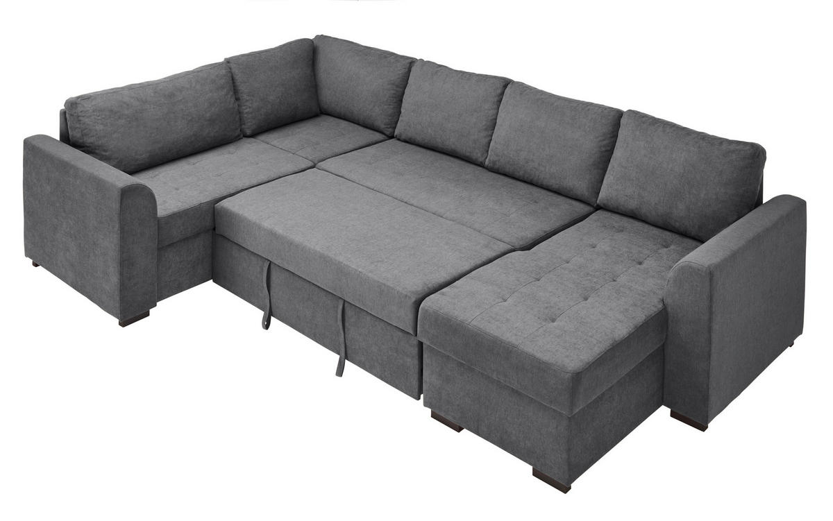 WOHNLANDSCHAFT inkl.Funktionen Grau Webstoff  - Schwarz/Grau, Design, Kunststoff/Textil (205/311/160cm) - Xora
