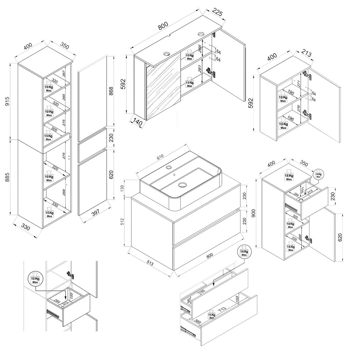 BADEZIMMER 6-teilig  in 160 cm  - Honigeiche/Anthrazit, Trend, Keramik/Holzwerkstoff (160cm) - MID.YOU