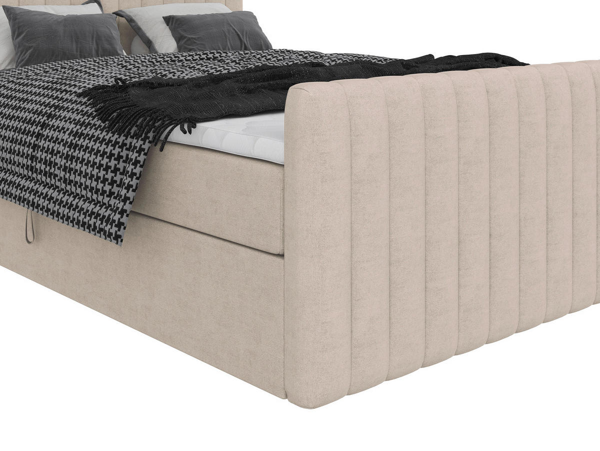 BOXBETT 140/200 cm,  in Creme, gepolstertes Kopfteil, Bettkasten, Topper, Matratzen, H3 + H3 = fest  - Creme/Schwarz, Basics, Kunststoff/Textil (140/200cm) - Chameo