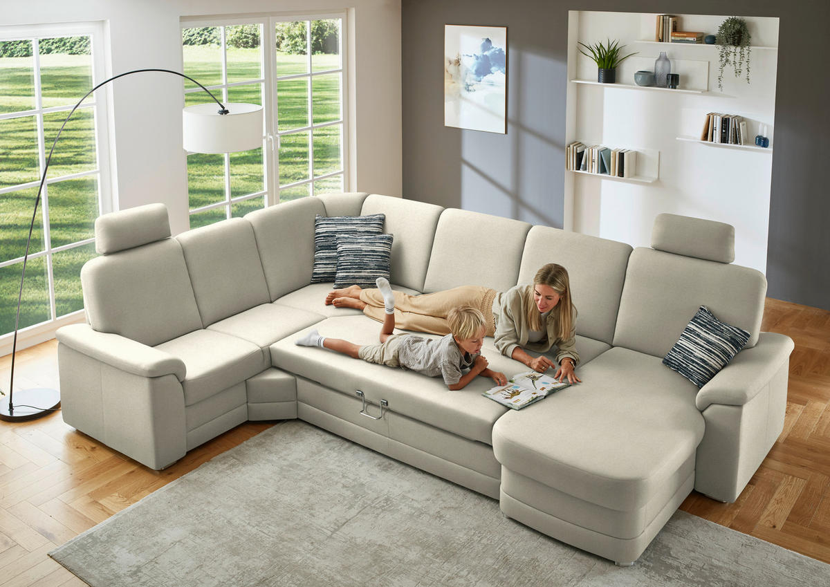WOHNLANDSCHAFT  in Chenille Silberfarben  - Silberfarben/Alufarben, KONVENTIONELL, Holz/Textil (235/329/160cm) - Beldomo Comfort