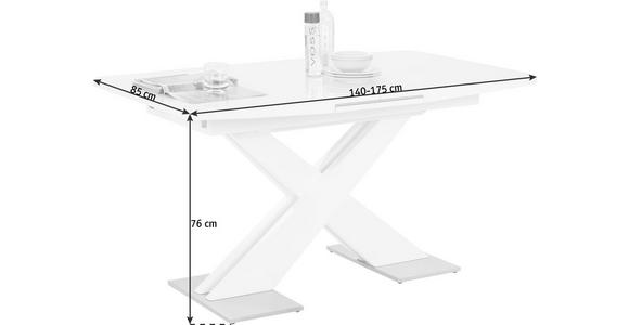 ESSTISCH in Glas, Holzwerkstoff, Metall 140(175)/85/76 cm - Weiß, Design, Glas/Holzwerkstoff (140(175)/85/76cm) - Hom`in