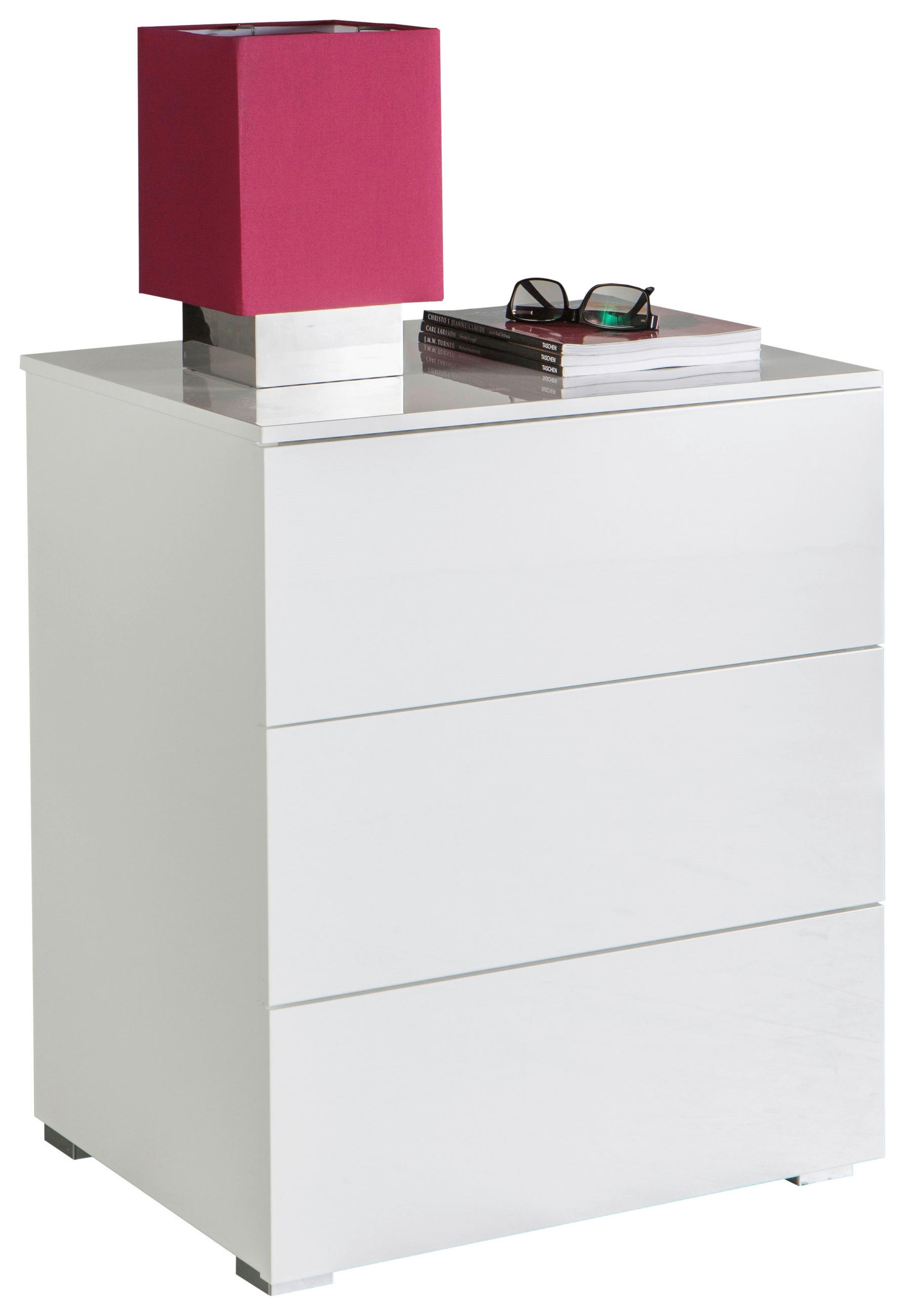 NACHTSCHRANK 55/64/44 cm  - Weiß Hochglanz/Silberfarben, Design, Holzwerkstoff (55/64/44cm) - Carryhome