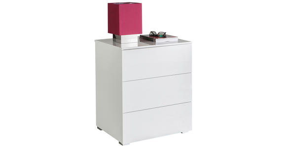 NACHTSCHRANK 55/64/44 cm - Weiß Hochglanz/Silberfarben, Design, Holzwerkstoff (55/64/44cm) - Carryhome