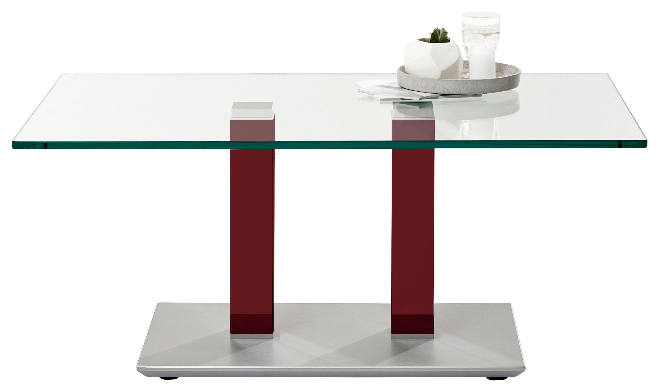 COUCHTISCH Klarglas 110/70/46-65 cm rechteckig Edelstahlfarben, Weinrot  - Edelstahlfarben/Weinrot, Design, Glas/Kunststoff (110/70/46-65cm)