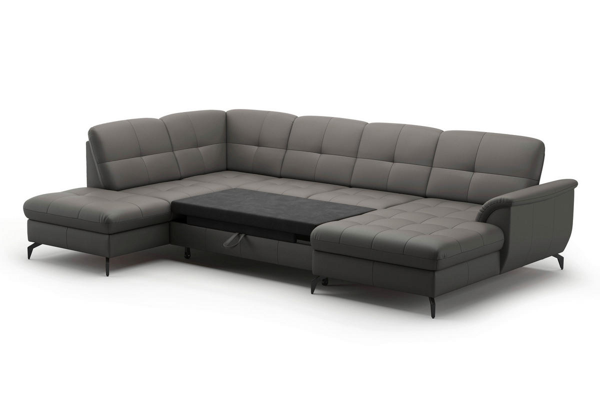 WOHNLANDSCHAFT in Vliesstoff Kombination Echtleder/Stoff Mokka  - Schwarz/Mokka, Modern, Leder/Textil (212/319/164cm) - Sit & More