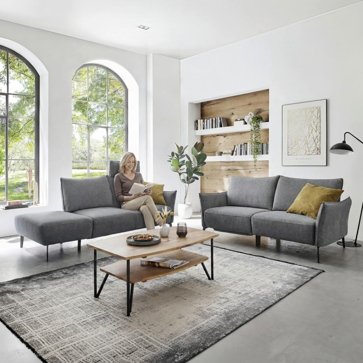 3-SITZER-SOFA Chenille Dunkelgrau  - Dunkelgrau/Schwarz, Konventionell, Textil/Metall (184/90/92cm) - Elegando
