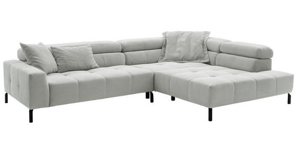 ECKSOFA in Feincord Hellgrau  - Hellgrau/Schwarz, KONVENTIONELL, Textil/Metall (311/219cm) - Hom`in