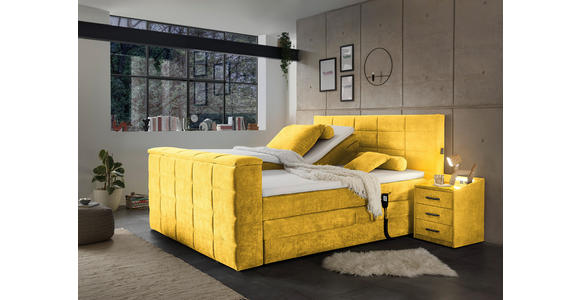 BOXSPRINGBETT 180/200 cm,  in Gelb, Matratze, Topper, motorische Verstellbarkeit, Fernbedienung, unterschiedliche Matratzenhärtegrade je Bettseite, Wendematratze mit unterschiedlichen Härtegraden, H2 + H3 = mittel + fest  - Gelb, KONVENTIONELL, Textil (18