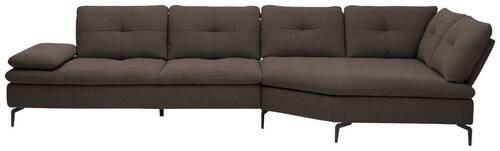 ECKSOFA in Flachgewebe Dunkelbraun  - Dunkelbraun/Schwarz, Design, Textil/Metall (344/157cm) - Chilliano