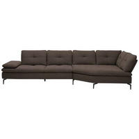 ECKSOFA in Flachgewebe Dunkelbraun  - Dunkelbraun/Schwarz, Design, Textil/Metall (344/157cm) - Chilliano