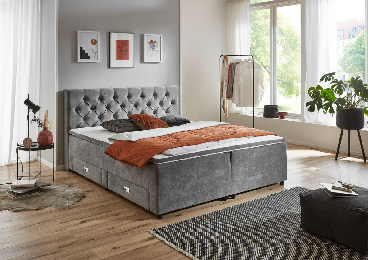 BOXBETT 180/200 cm  in Grau  - Grau, MODERN, Kunststoff/Textil (180/200cm) - MID.YOU