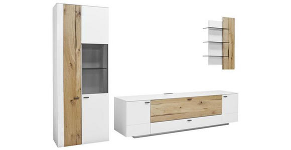 WOHNWAND 317/196,8/49,2 cm in Weiß, Eichefarben - Eichefarben/Anthrazit, Design, Glas/Holz (317/196,8/49,2cm) - Dieter Knoll