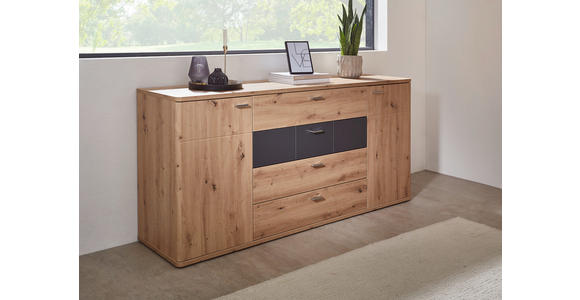SIDEBOARD Graphitfarben, Eichefarben  180/85/44 cm  - Eichefarben/Silberfarben, KONVENTIONELL, Holzwerkstoff/Kunststoff (180/85/44cm) - Xora