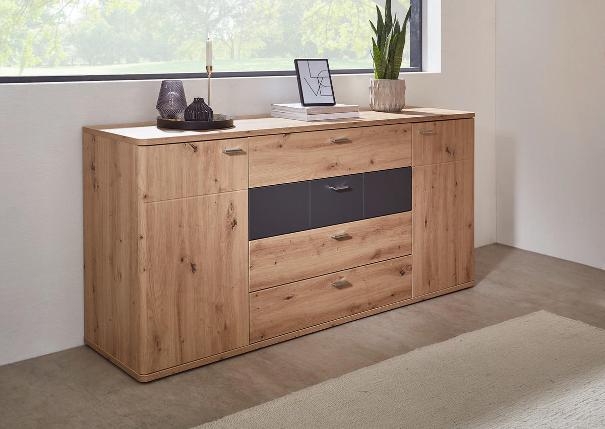 SIDEBOARD Graphitfarben, Eichefarben  180/85/44 cm  - Eichefarben/Silberfarben, KONVENTIONELL, Holzwerkstoff/Kunststoff (180/85/44cm) - Xora