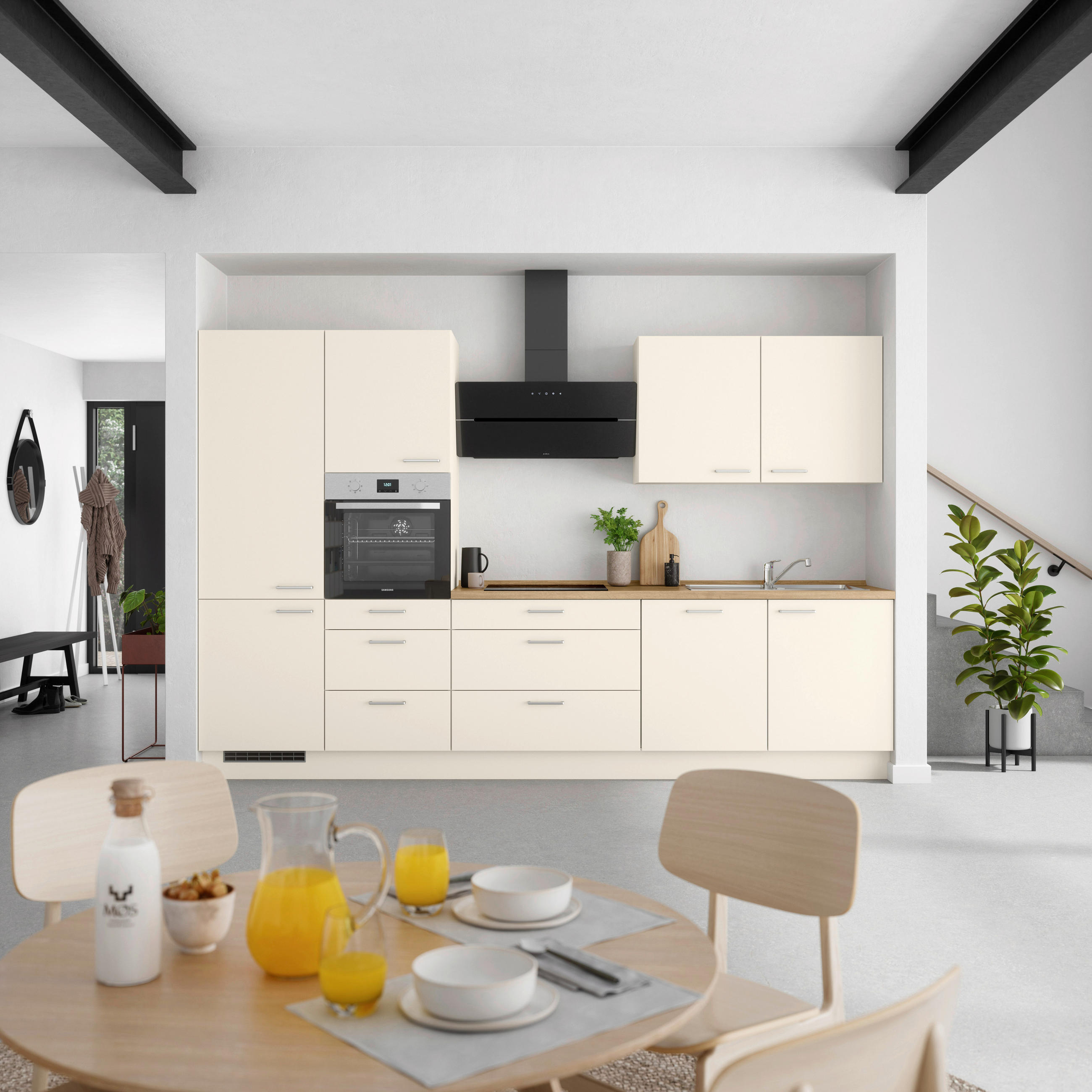 KÜCHENLEERBLOCK 330 cm   in Eichefarben, Magnolie  - Edelstahlfarben/Eichefarben, MODERN, Holzwerkstoff/Metall (330cm) - Nobilia