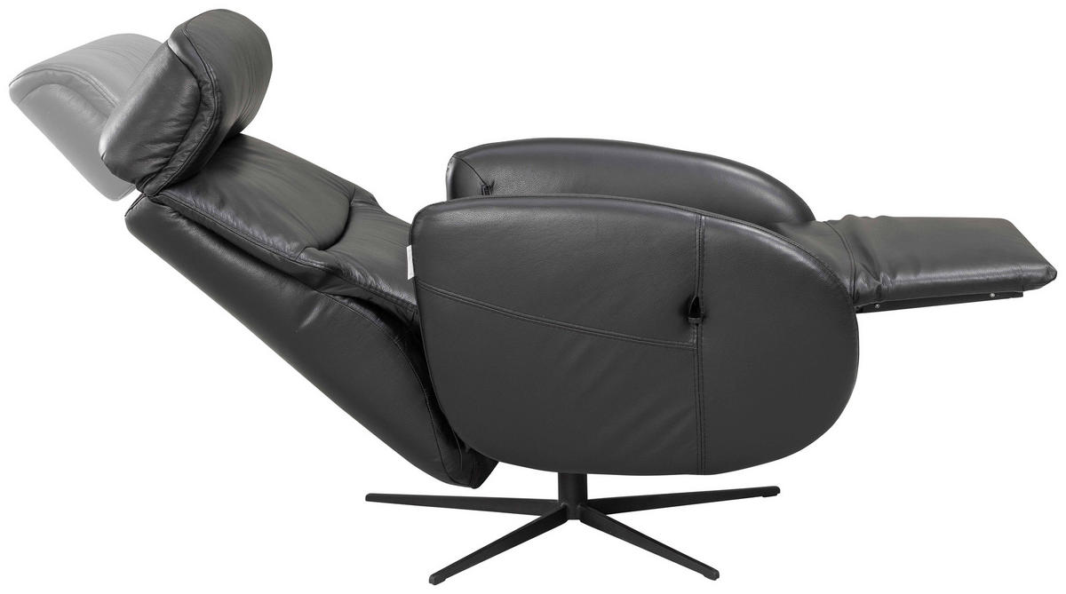RELAXSESSEL Itala Echtleder Relaxfunktion, Kopfteilverstellung, Rücken echt    - Schwarz, Design, Leder (71/110/80cm) - Novel