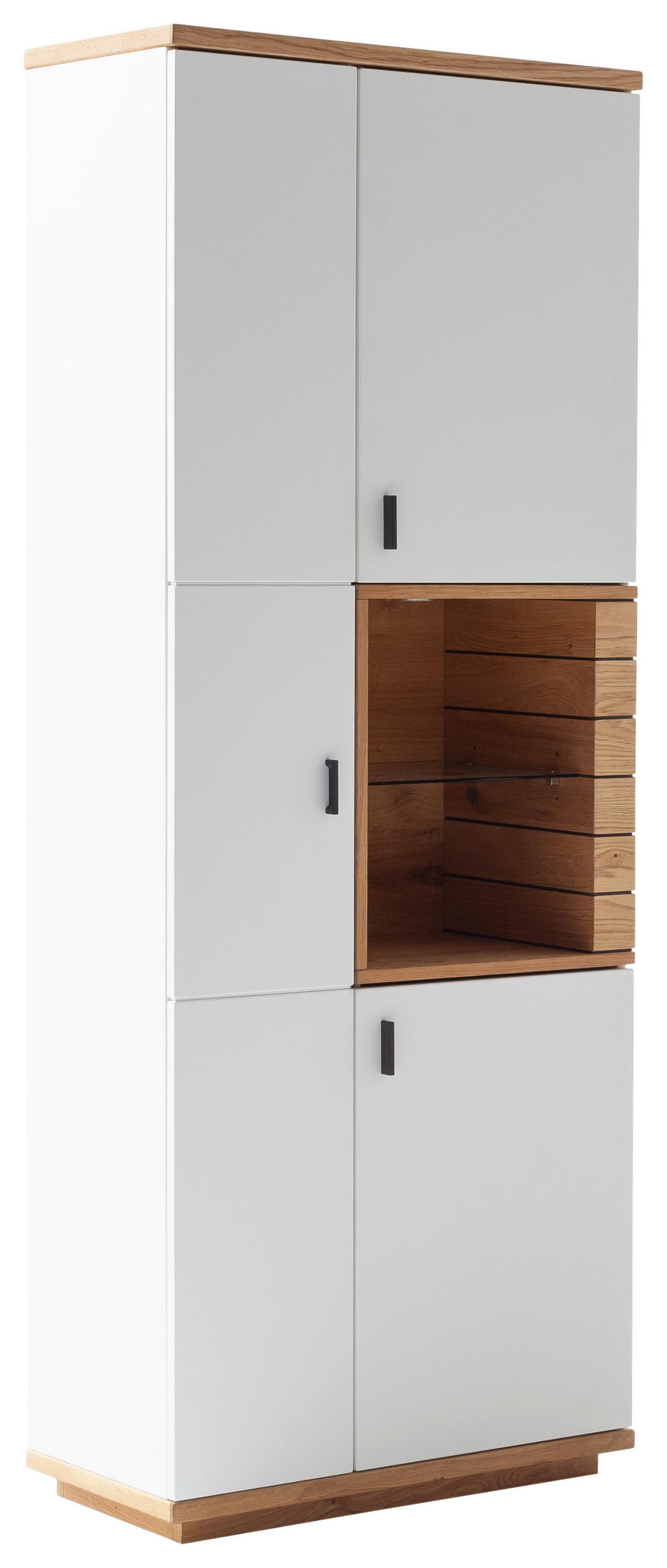 VITRINE  in furniert Wildeiche Weiß, Wildeiche - Wildeiche/Anthrazit, Design, Glas/Holz (80/202/37cm) - Novel