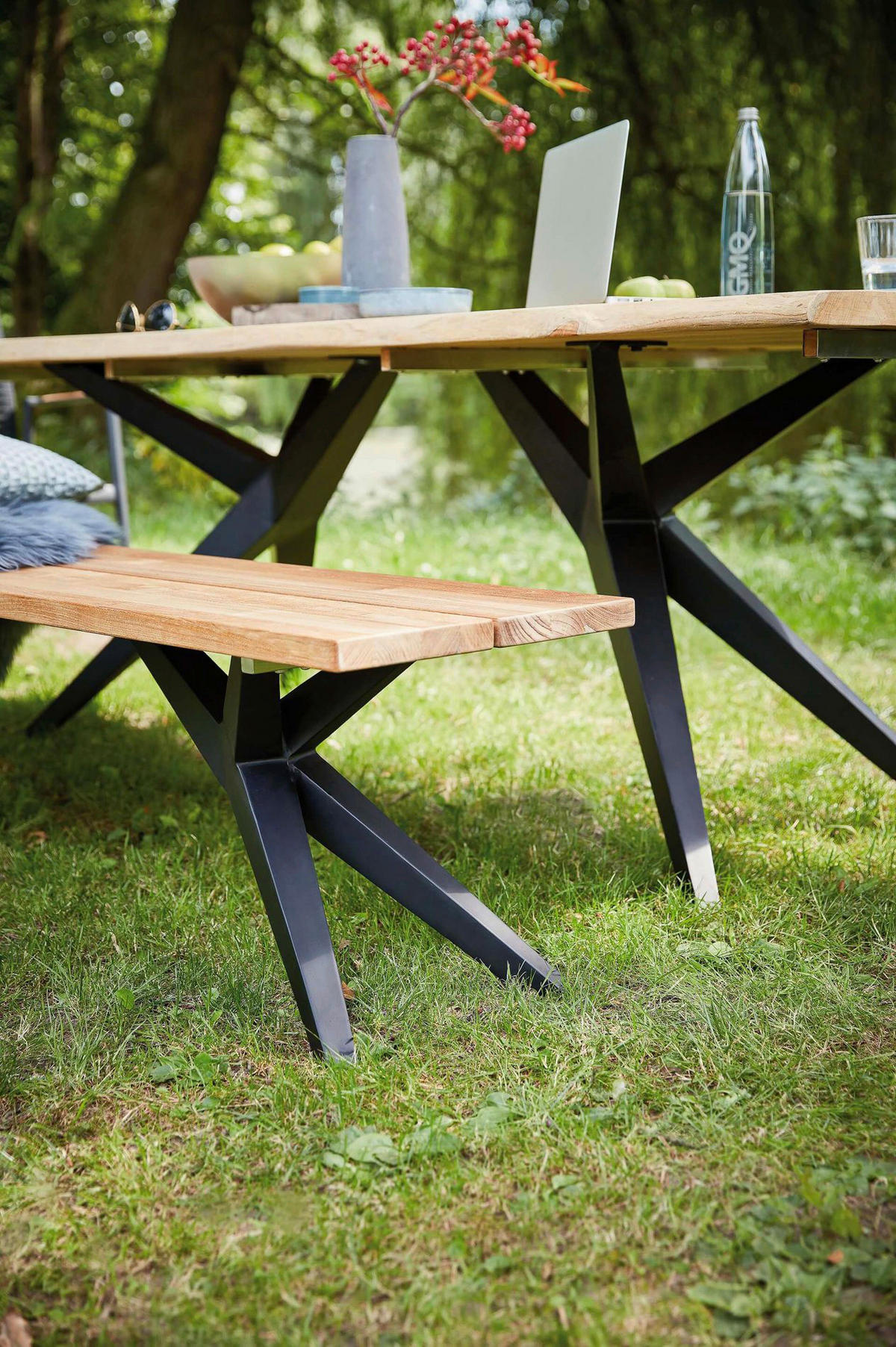 GARTENBANK 220/46/40 cm Teakholz  Aluminium  - Anthrazit/Teakfarben, Design, Holz/Metall (220/46/40cm) - Musterring