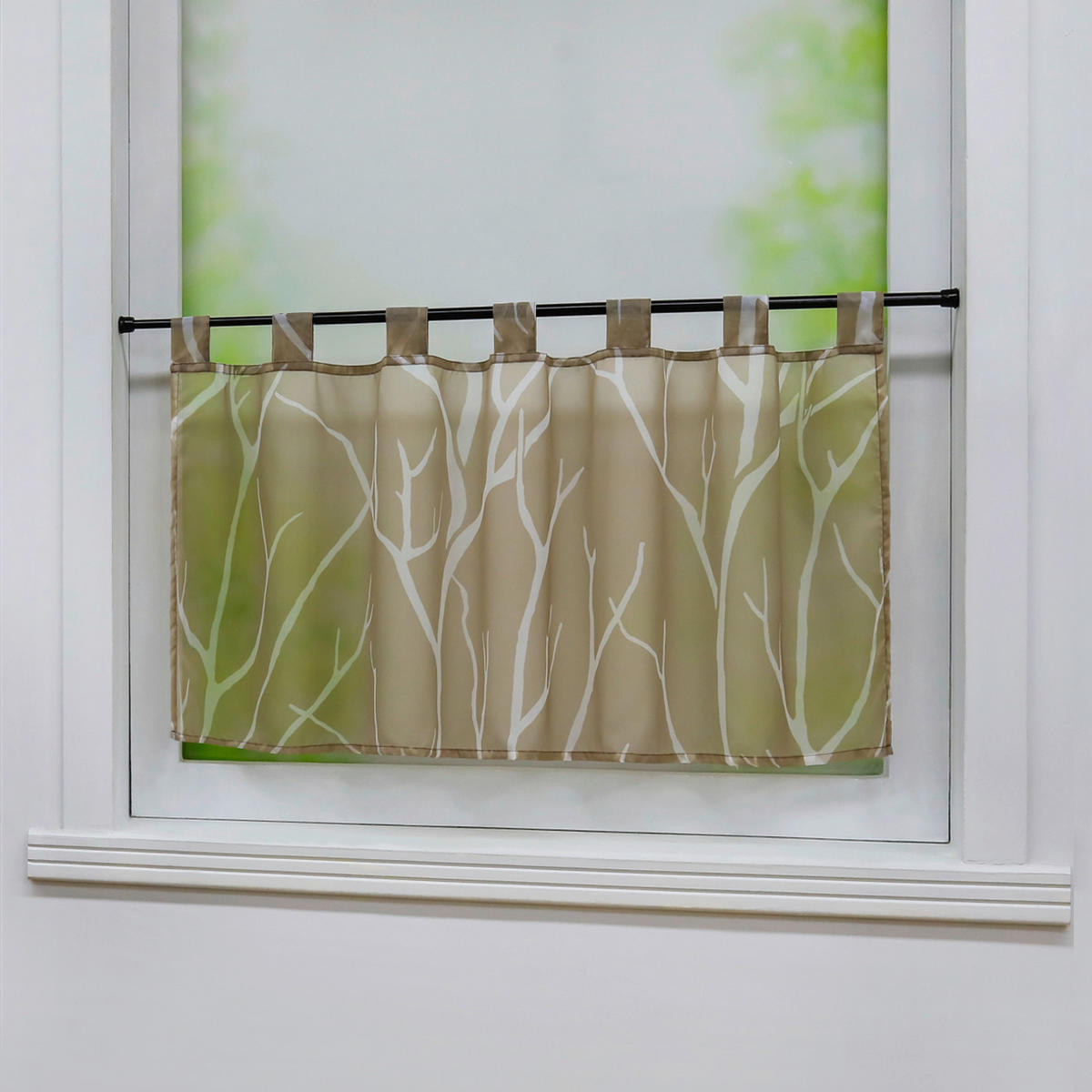 KURZGARDINE   120/45 cm   - Sandfarben/Weiß, Basics, Textil (120/45cm) - Joyswahl