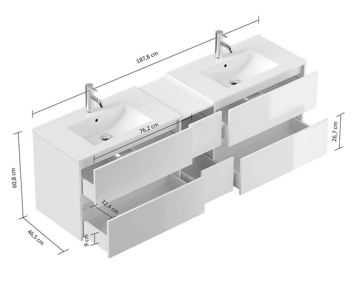 BADEZIMMER 3-teilig  in 190 cm  - Eichefarben/Weiß, Trend, Glas/Holzwerkstoff (190cm) - MID.YOU