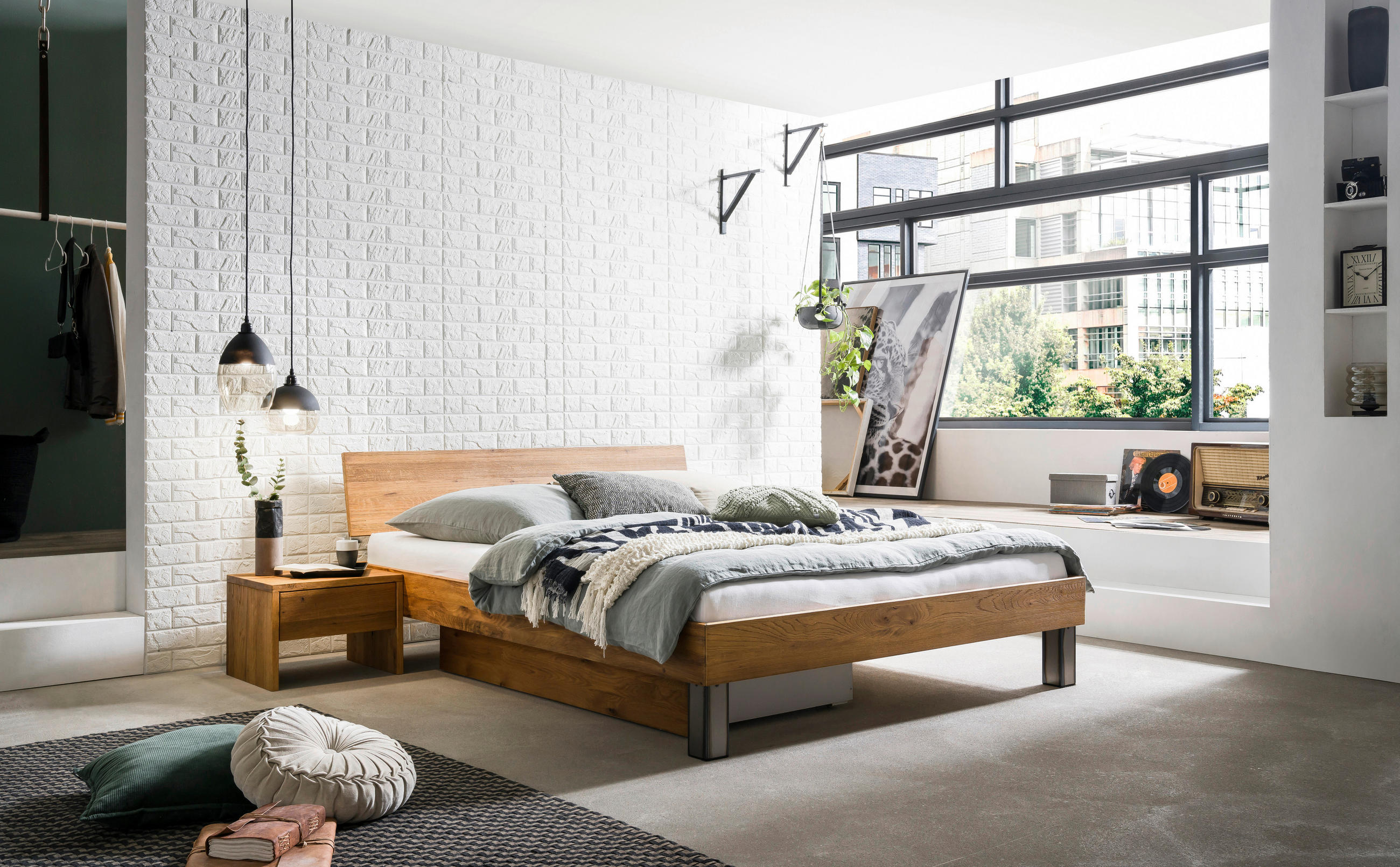 BETT 120/200 cm  in Wildeiche   - Wildeiche/Eichefarben, Natur, Holz/Metall (120/200cm) - Hasena