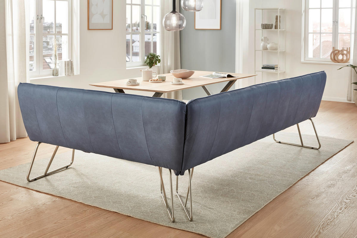 ECKBANK in Metall, Leder Blaugrau  - Edelstahlfarben/Blaugrau, Design, Leder/Metall (284/184cm) - Dieter Knoll