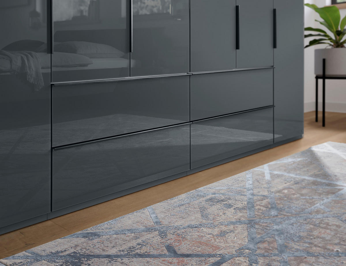 FALTTÜRENSCHRANK 300/216/58 cm 4-türig Dunkelgrau  - Dunkelgrau/Schwarz, MODERN, Glas/Holzwerkstoff (300/216/58cm) - Musterring