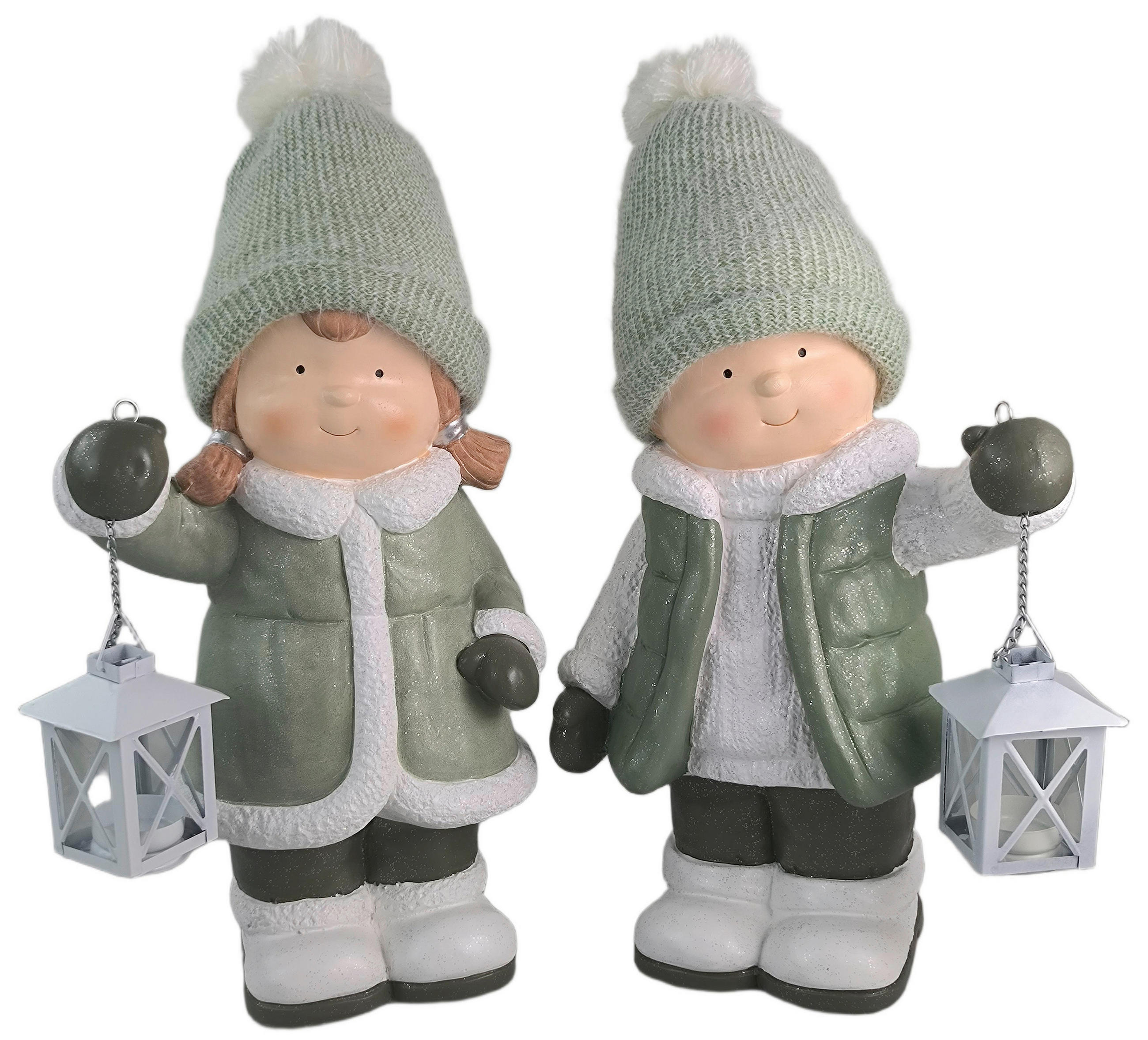 GYEREK DÍSZFIGURA - zsályazöld/fehér, Lifestyle, kő/fém (27/41/18cm) - X-Mas